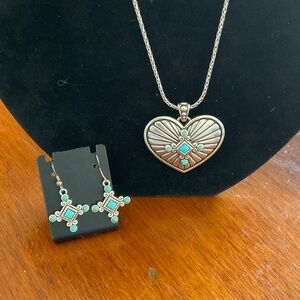 Brighton Silver Plated Heart Necklace and Earrings with Turquoise Accents
